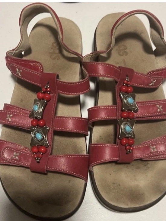 SAS Shoes - SAS Red Beaded Leather Gladiator Sandals